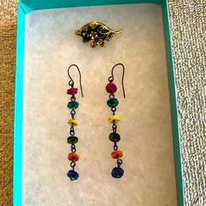 Dangle flower earrings and tiny broach pin